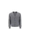 Heart Logo V Neck Cashmere Cardigan Heather Grey - AMI - BALAAN 2