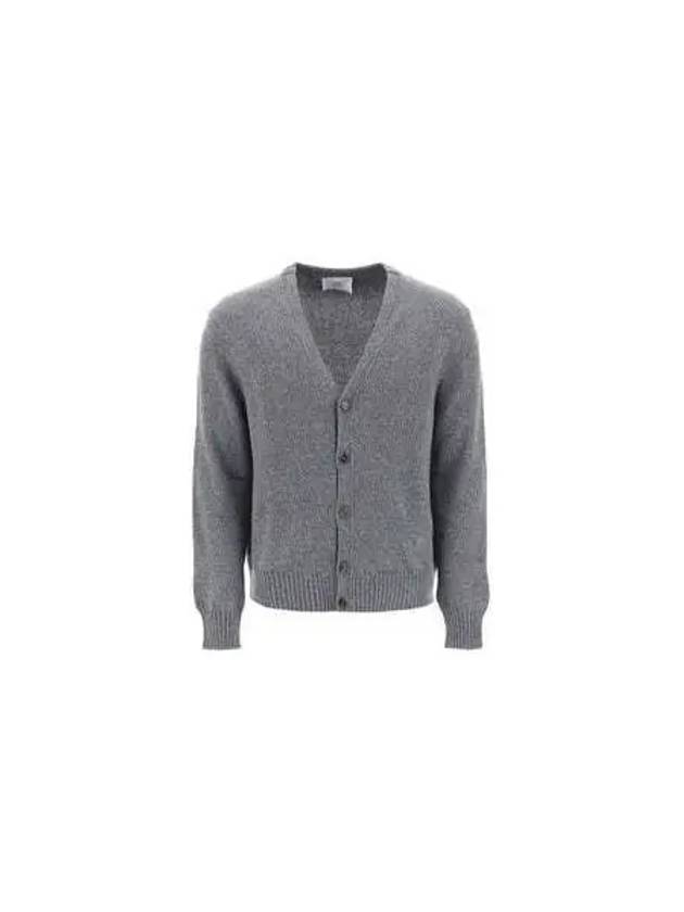 Heart Logo V Neck Cashmere Cardigan Heather Grey - AMI - BALAAN 2