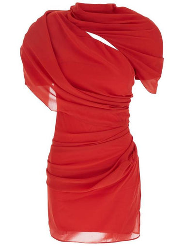 'La Robe Castagna' Red Dress With Ruched Detail And Rear Cut-Out In Tech Fabric Woman - JACQUEMUS - BALAAN 1