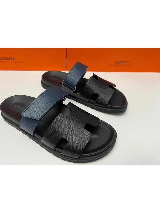 Chypre Slippers Men s Sandals Black Navy Apsong Leather H222857ZH - HERMES - BALAAN 6