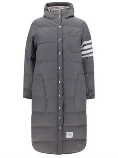 Downfilled Ripstop Classic 4 Striped Hoodie Down Long Padding Grey - THOM BROWNE - BALAAN 2