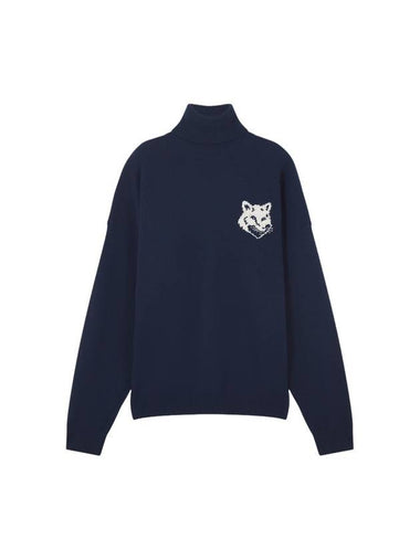 Fox Head Intarsia Comfort Turtleneck Ink Blue - MAISON KITSUNE - BALAAN 1