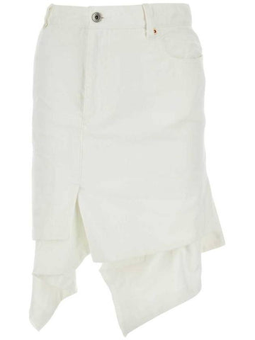 Asymmetric Design Denim Cotton A-Line Skirt White - SACAI - BALAAN 1