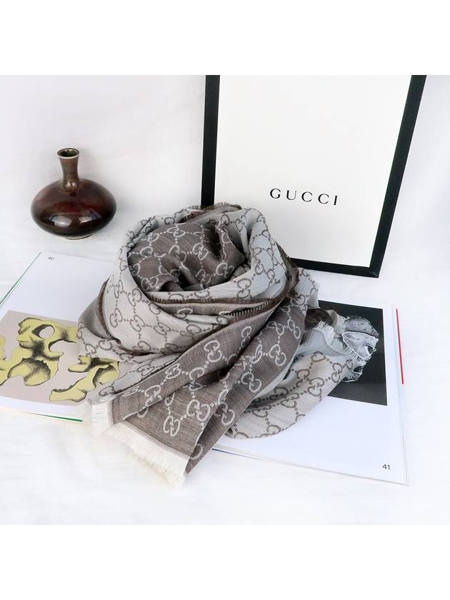 GG Jacquard Wool Silk Two-Tone Muffler Light Brown - GUCCI - BALAAN 9