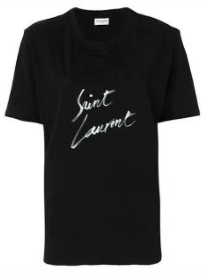 Painting Print Logo Short Sleeve T-Shirt Black - SAINT LAURENT - BALAAN 2