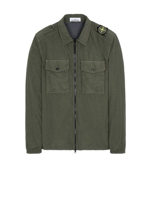 Waffen Patch Shirt Zip-up Jacket Khaki - STONE ISLAND - BALAAN.