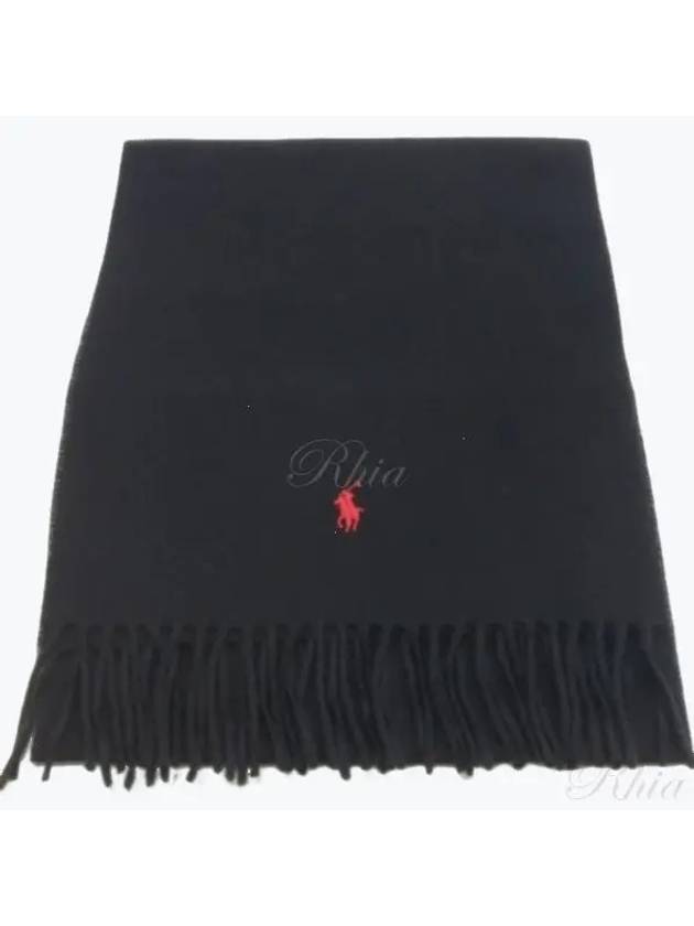 Pony Embroidery Recycled Wool Muffler Black - POLO RALPH LAUREN - BALAAN 2