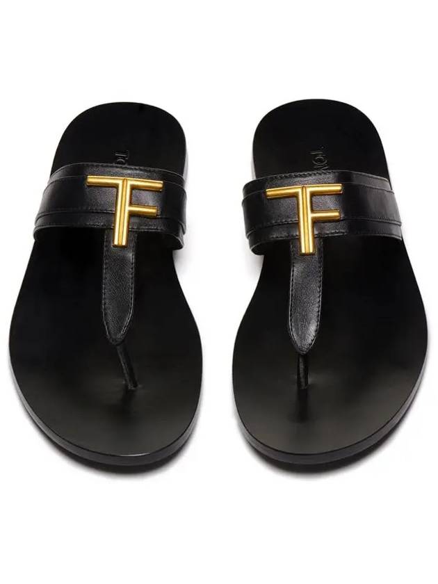 Men's Brighton Gold Logo Flip Flops Black - TOM FORD - BALAAN.