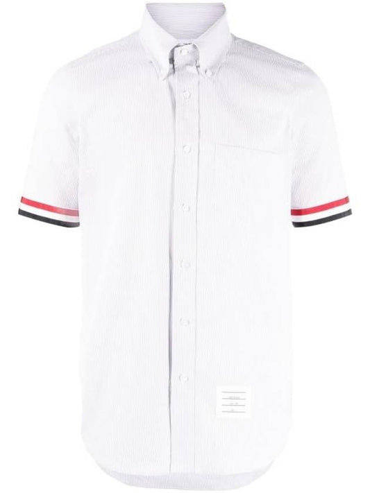 Men's Pincode Armband Short Sleeve Shirt Grey - THOM BROWNE - BALAAN 1