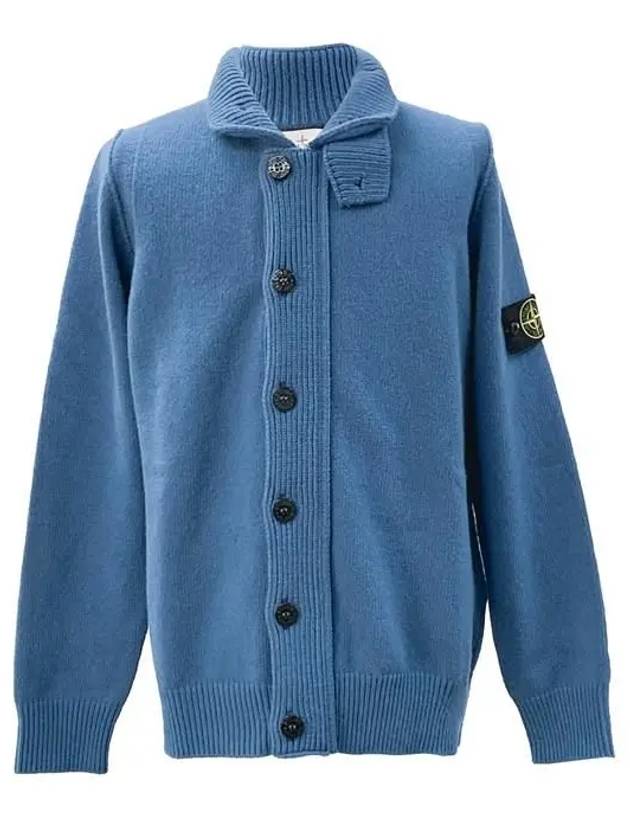 Wappen High Neck Button Up Wool Cardigan Blue - STONE ISLAND - BALAAN 3