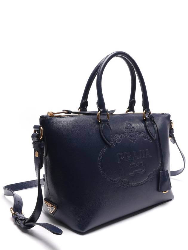 Vitello Embossed Logo Tote Bag Navy - PRADA - BALAAN 4