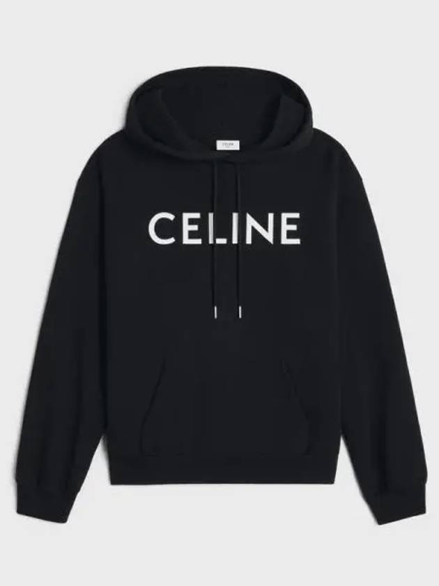 Logo Loose Cotton Fleece Hoodie Black - CELINE - BALAAN 2