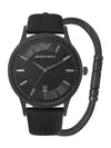 Round Dial Leather Watch Black - EMPORIO ARMANI - BALAAN.