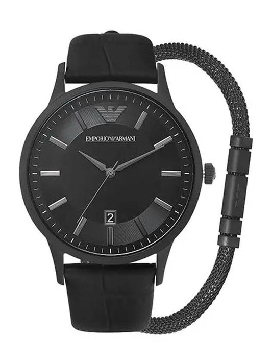 Round Dial Leather Watch Black - EMPORIO ARMANI - BALAAN.