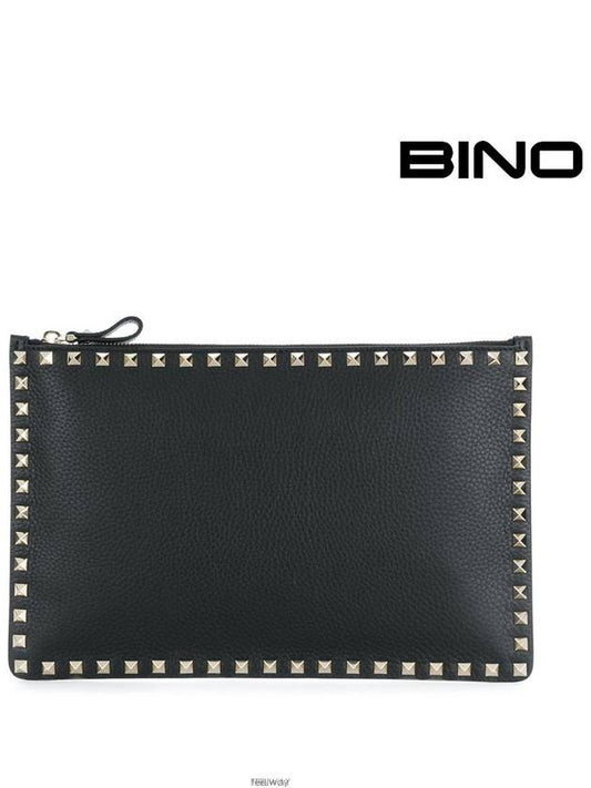 Rockstud Pebble Leather Clutch 30X20 VW0P0269 VSH 0NO - VALENTINO - BALAAN.