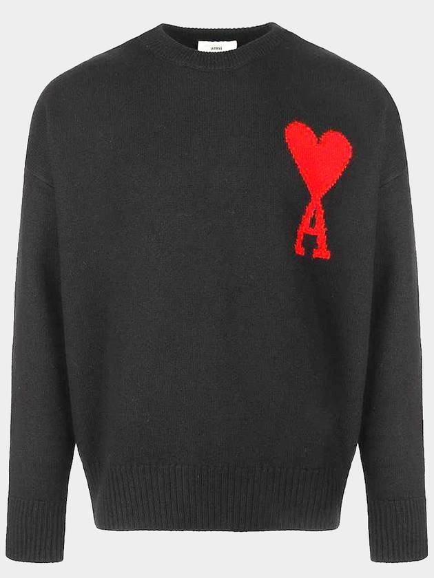 Big Heart Logo Oversized Intarsia Knit Top Black - AMI - BALAAN 2