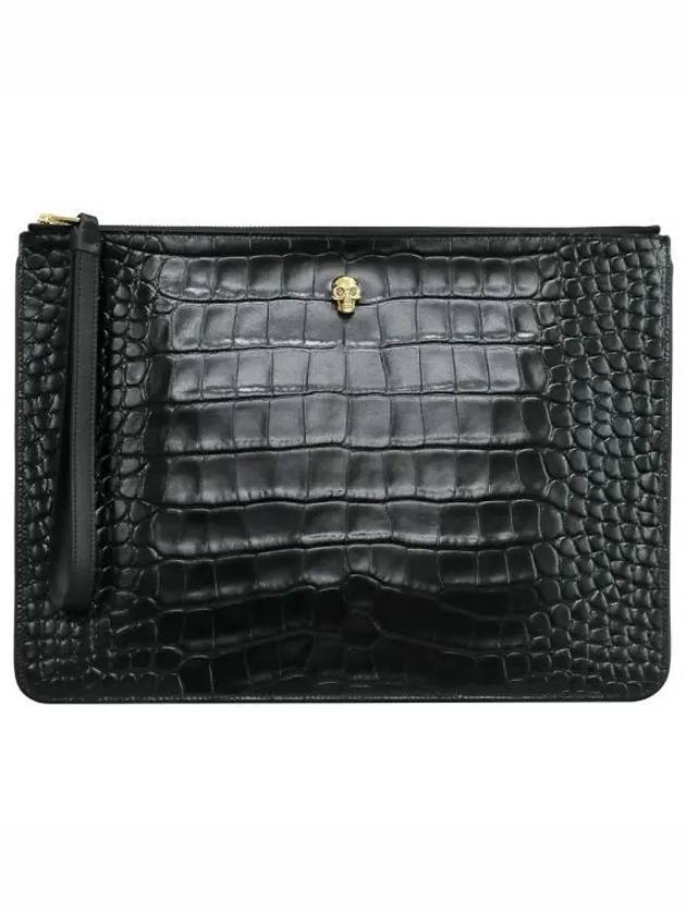 Women's Skull Embossed Zipper Clutch Bag Black - ALEXANDER MCQUEEN - BALAAN 2