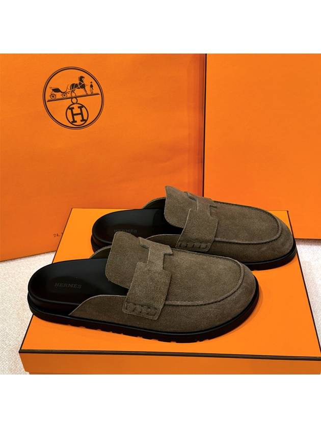 Men s Go Mule Suede Calfskin Etoupe - HERMES - BALAAN 3