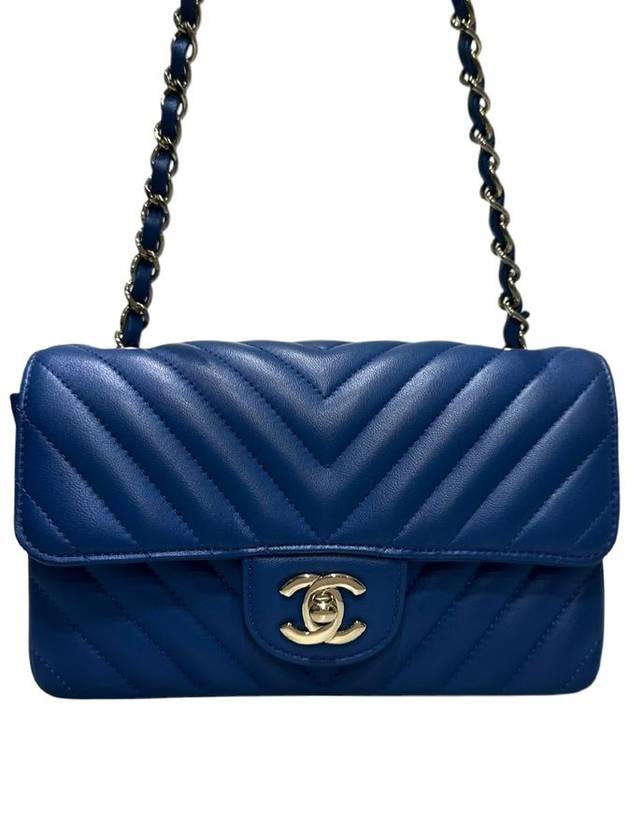 A69900 Blue Lambskin New Mini Chevron Gold Chain Cross Bag - CHANEL - BALAAN 2