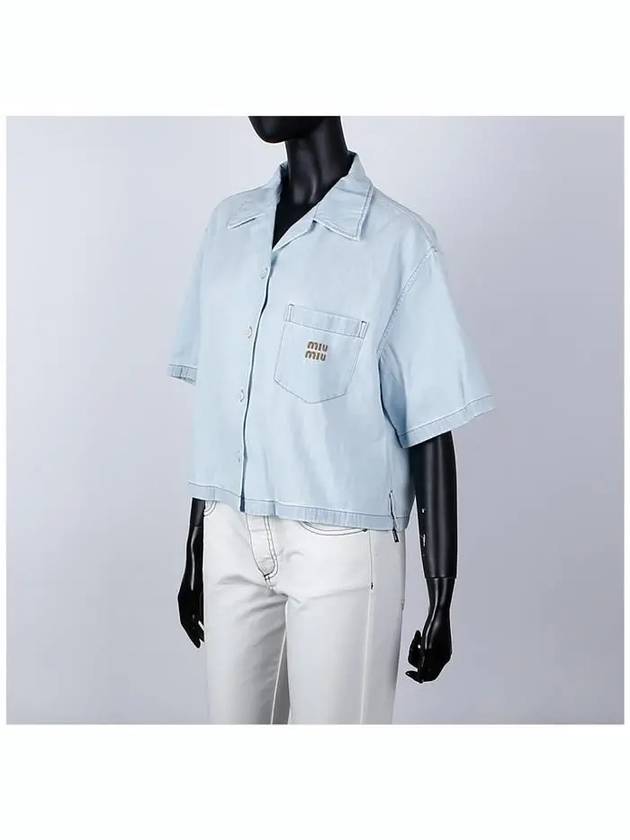 Chambray Logo Denim Shirt Light Blue - MIU MIU - BALAAN 3