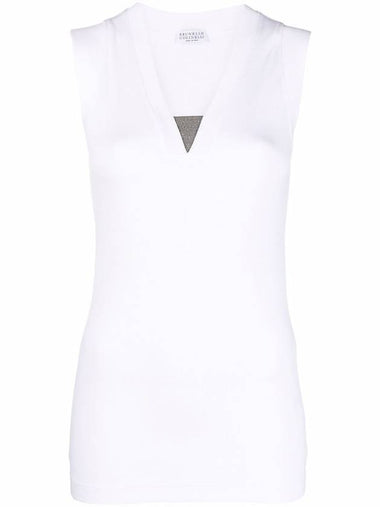 Rhinestone V-neck Sleeveless White - BRUNELLO CUCINELLI - BALAAN 1