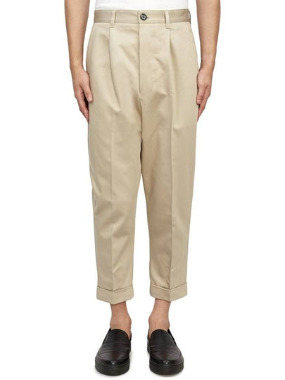 Pleats Tapered Leg Cotton Slacks Light Beige - AMI - BALAAN 2