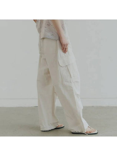 Cotton Nylon Parashute Wide Pants Cream - NOIRER FOR WOMEN - BALAAN 1