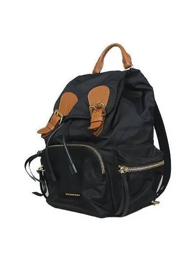 4016622 Black color nylon brown leather pocket detail technical rucksack medium backpack - BURBERRY - BALAAN 3