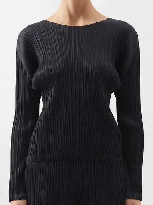 Pleated Please Issey Miyake Jersey Crew Neck Long Sleeve Top Black - ISSEY MIYAKE - BALAAN 1