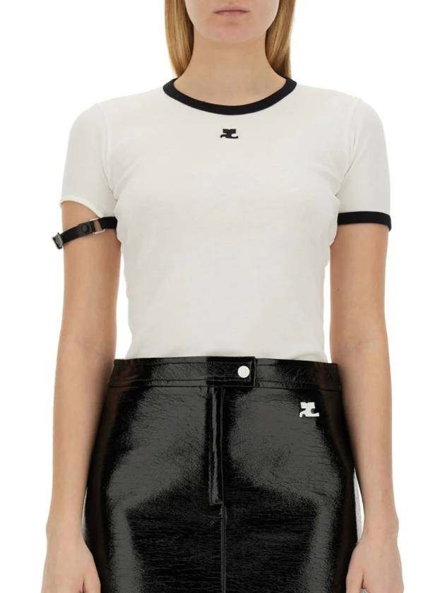 Women s Buckle Contrast Logo Short Sleeve T Shirt White Black 124JTS115JS00700098 - COURREGES - BALAAN 1