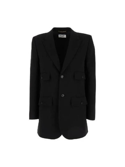 Single Breasted Crepe Blazer Jacket Black - SAINT LAURENT - BALAAN 2