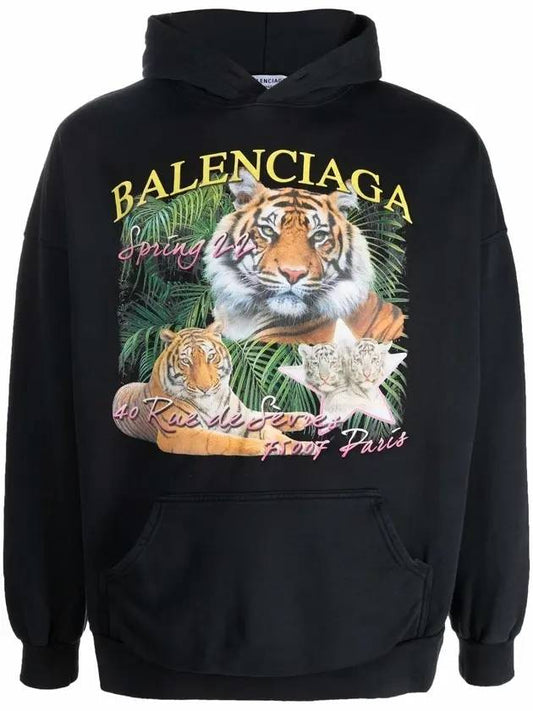 tiger print hooded top black - BALENCIAGA - BALAAN.