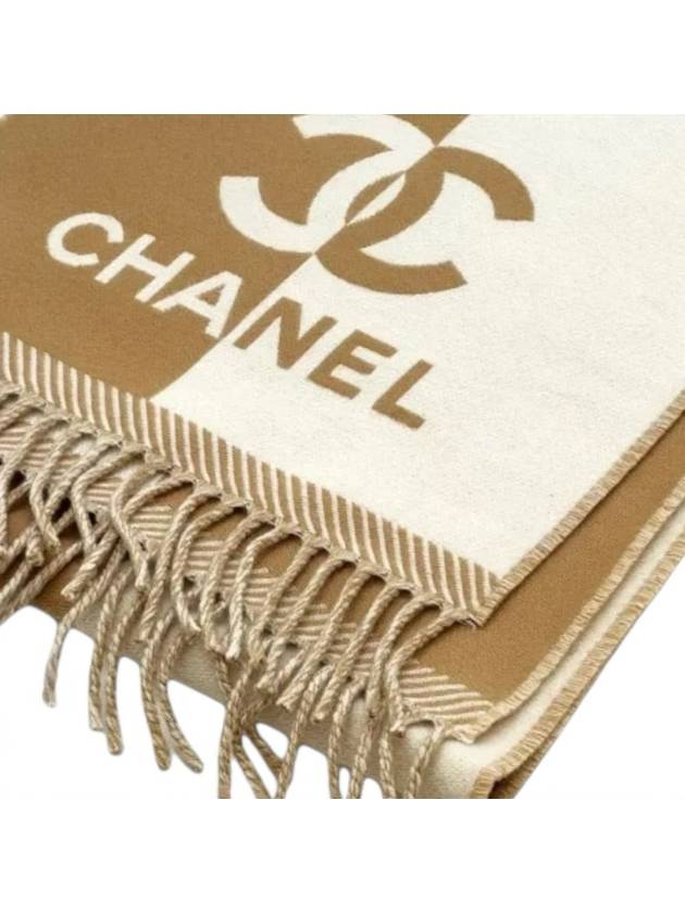 CC Logo Two Tone Double Sided Muffler Reversible Scarf Women Men Unisex Beige Ivory - CHANEL - BALAAN 6