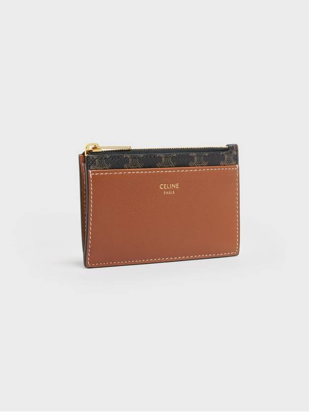 Triomphe Canvas Gold Zipper Card Wallet Tan - CELINE - BALAAN 3