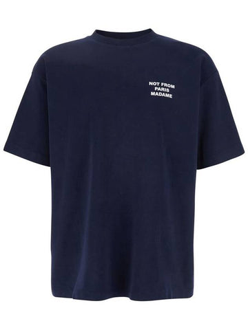 Blue Crewneck T-Shirt With Slogan Print On The Front And Back In Cotton Man - DROLE DE MONSIEUR - BALAAN 1