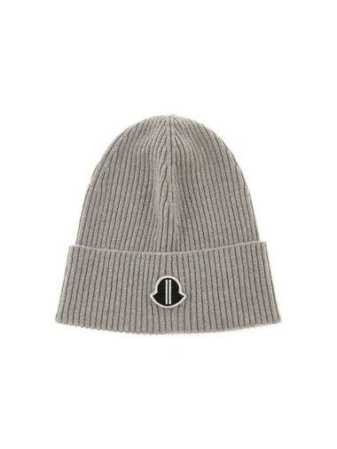 MEN MONCLER LOGO PATCH KNIT BEANIE GRAY - RICK OWENS - BALAAN 1