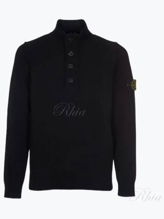 Wappen Patch Half Button Lambswool Knit Top Black - STONE ISLAND - BALAAN 2