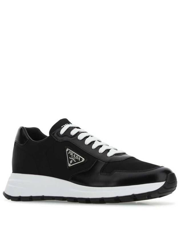 Prax 01 Re-Nylon Brushed Leather Low-Top Sneakers Black - PRADA - BALAAN 3