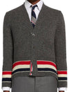 Men's Jersey Stitch Shetland Stripe Classic V-Neck Cardigan Grey - THOM BROWNE - BALAAN 2