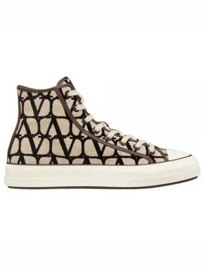 Men's Iconographe Canvas High Top Sneakers Beige - VALENTINO - BALAAN 2