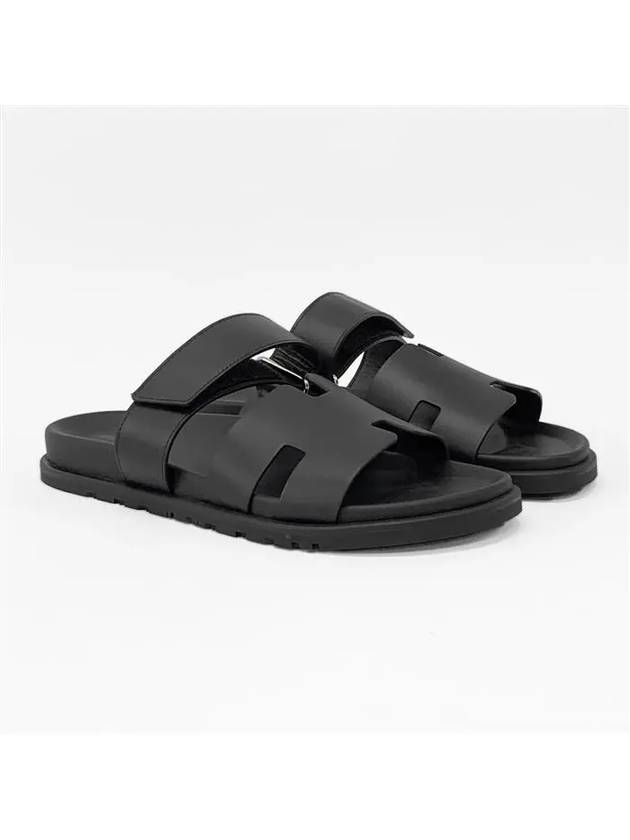 Hermes Chypre H Logo Calfskin Sandals Black - HERMES - BALAAN 2