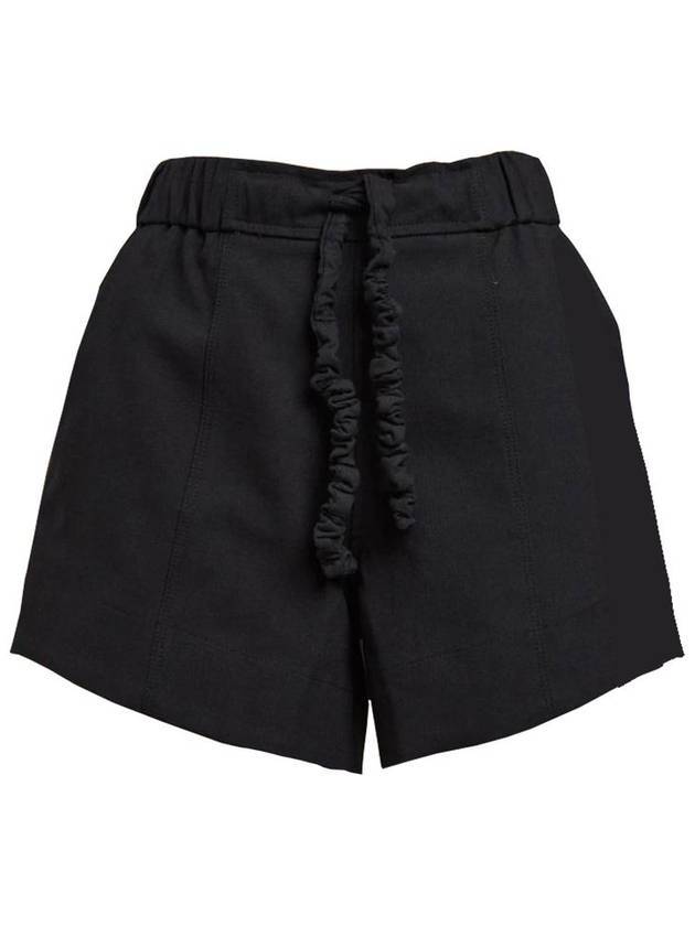 Women's Ruffle Elastic Scrunch String Shorts Black - GANNI - BALAAN 1