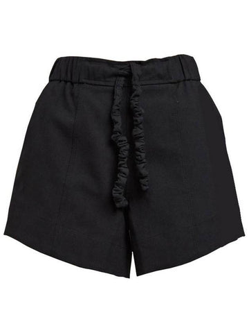 Women's Ruffle Elastic Scrunch String Shorts Black - GANNI - BALAAN 1