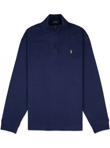 Embroidered Pony Logo Half Zip-Up Knit Top Navy - POLO RALPH LAUREN - BALAAN 1