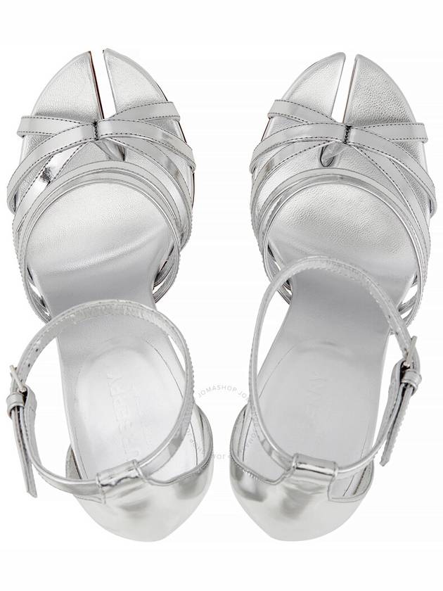 Split Toe Detail Metallic Leather Hove Sandal Heels Silver - BURBERRY - BALAAN 4