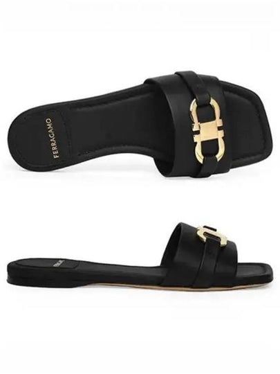 Gancini Ornament Flat Slide Black - SALVATORE FERRAGAMO - BALAAN 2