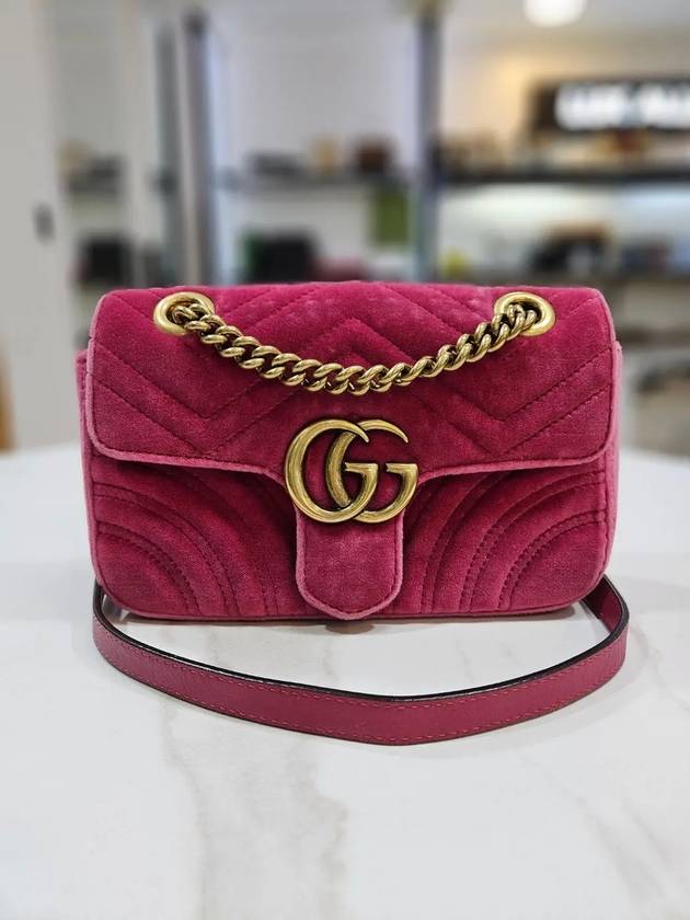 GG Marmont Matelasse Velvet Small Shoulder Bag 446744 - GUCCI - BALAAN 1