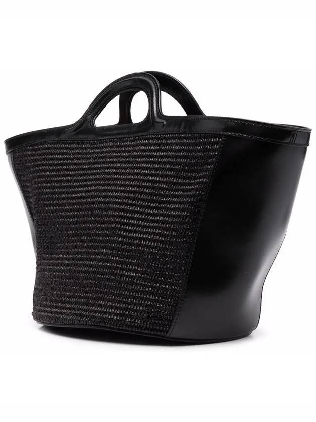 Leather Raffia Tropicalia Tote Bag Black - MARNI - BALAAN 4