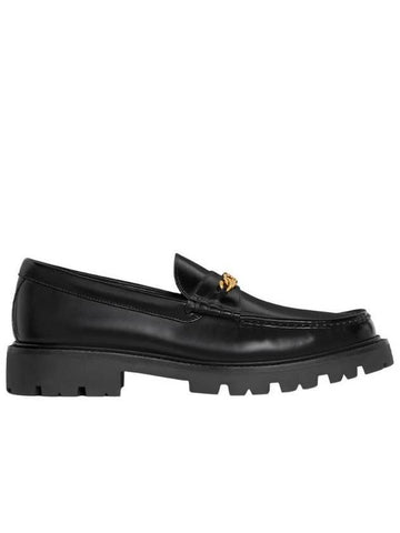 Triomphe Magaret Chain Chunky Leather Loafers Black - CELINE - BALAAN.
