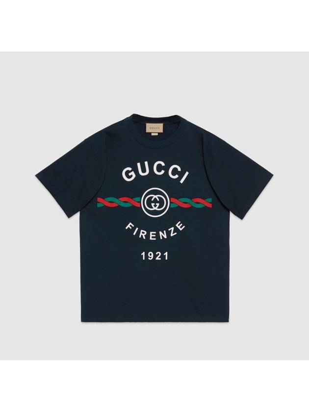 Firenze 1921 Print Cotton Jersey Short Sleeve T-Shirt Navy - GUCCI - BALAAN 2